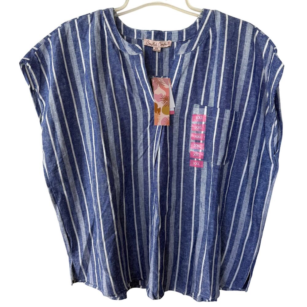 Coastal Comfort Size XXL Chambray Blue white striped blouse